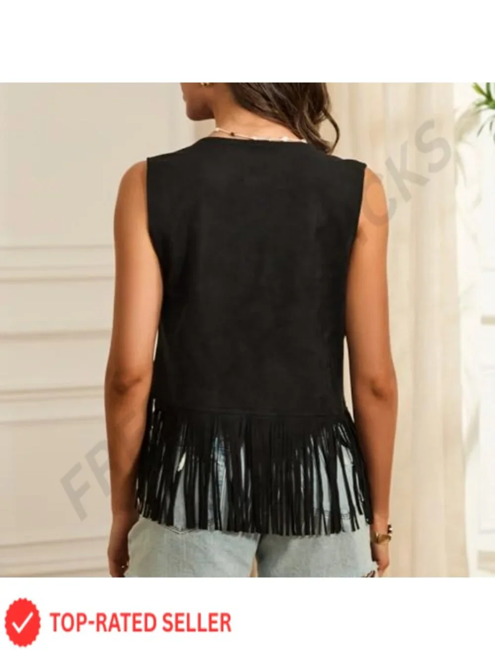Suede Tassel Fringe Vest 70s Hippie Cowgirl Western Open Front Sleeveless Jacket